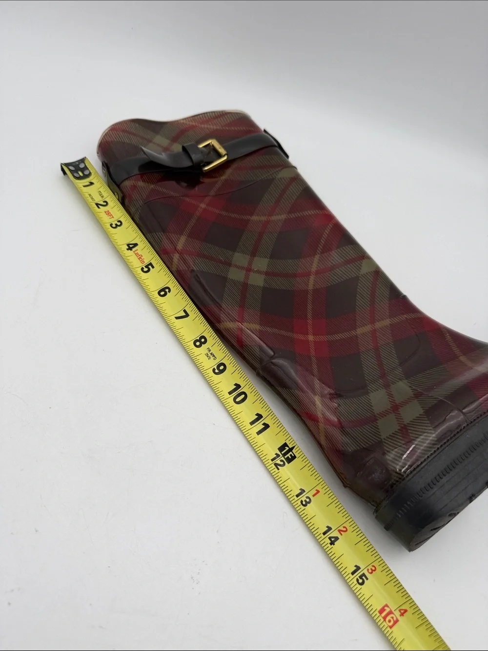 Lauren Ralph Lauren Red Plaid Tall Rain Boots women 6  Black Strap outdoor